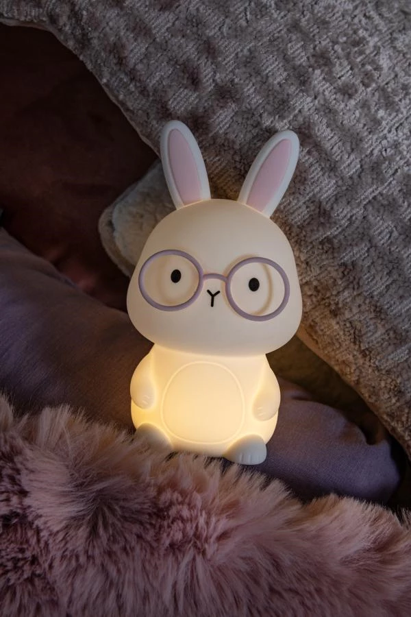 Lucide PINCHA RABBIT - Lampe de table Rechargeable Chambres d'enfant - Batterie/Piles - LED 3 StepDim - Rvb - Blanc | Essential - ambiance 1